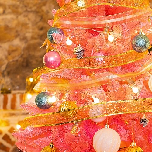 Miniatura 6 de Árbol de Navidad artificial, árbol de pino de Navidad clásico con soporte de metal sólido, sin luz, rosa, 9 pies