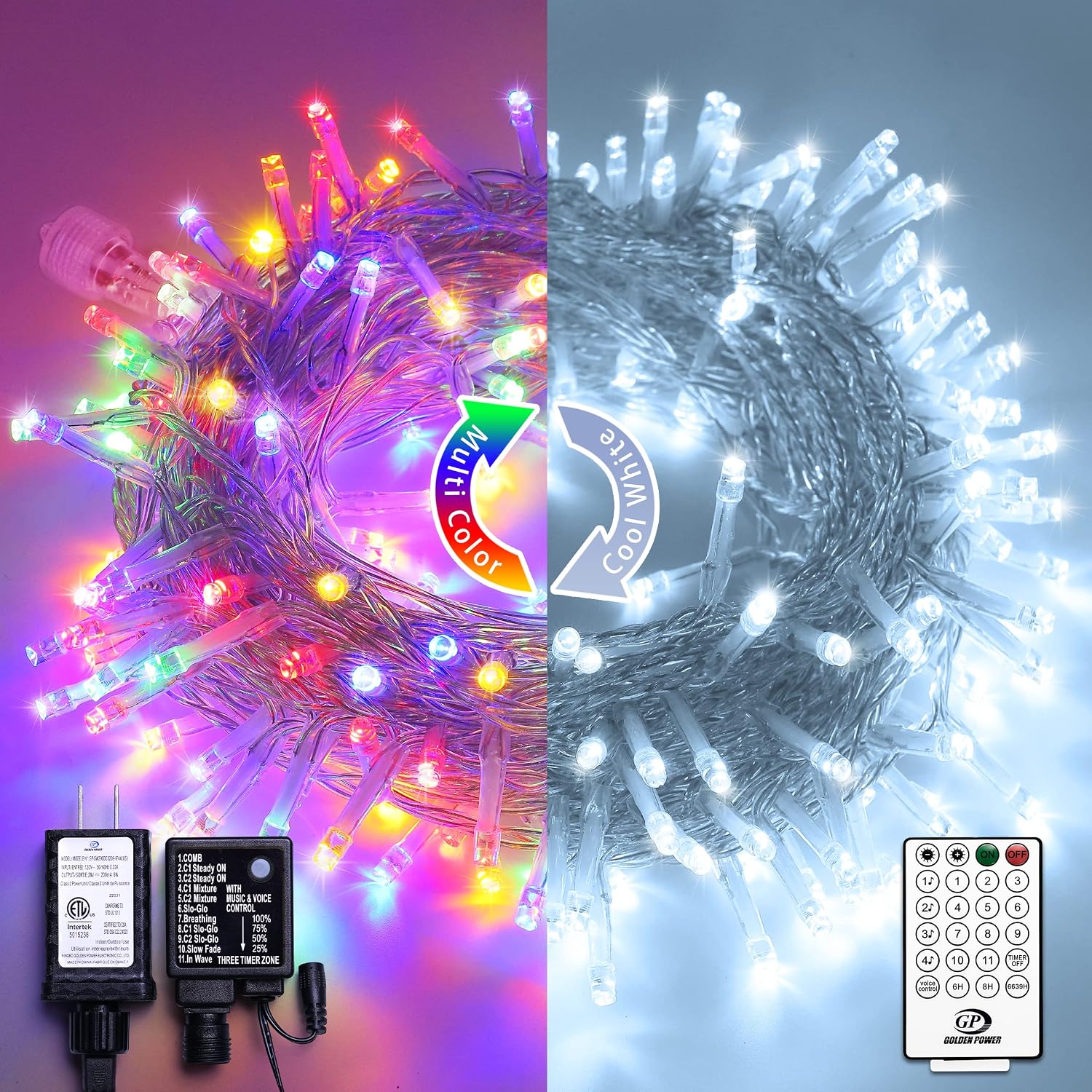 JMEXSUSS 200 LED Christmas String Lights Outdoor Waterproof, 66ft Color Changing String Lights Plug in, 11 Modes Cool White & Multicolor Christmas Lights for Trees Yard Wedding Xmas Party Decorations