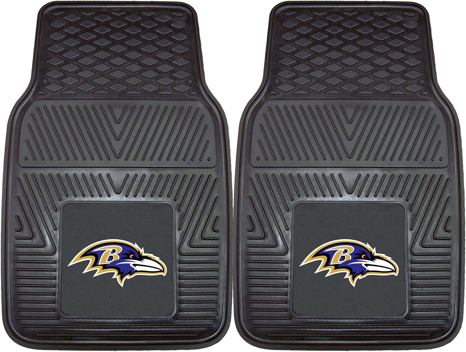 FANMATS 8755 Baltimore Ravens 2-Piece Heavy Duty Vinyl Car Mat Set, Front Row Floor Mats, All Weather Protection, Universal Fit, Deep Resevoir Design