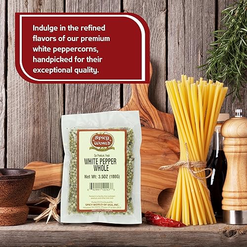 Vista 3 de Spicy World Pimienta blanca entera de 3.5 onzas 100% natural y pura Granos de pimienta blanca Granos de pimienta blanca entera de primera