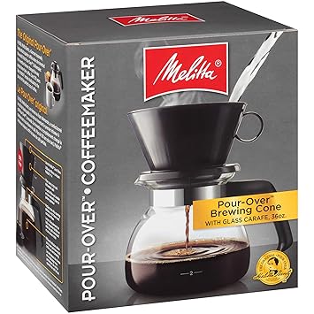 Melitta Coffee Maker, 6 Cup Pour-Over Brewer with Glass Carafe, 1-Count