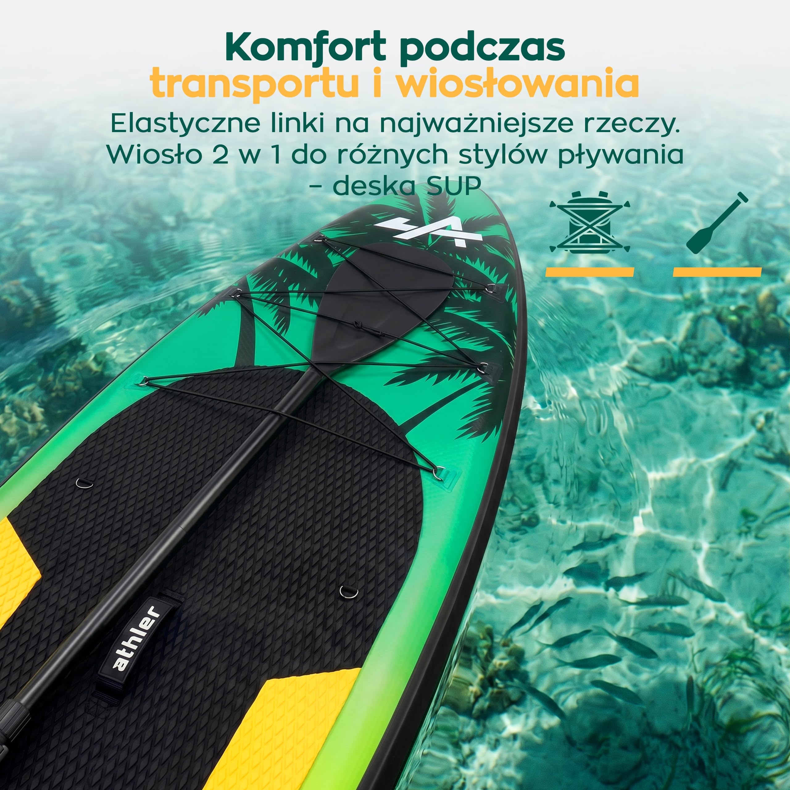 Athler Cobia 320 Stand up Paddling Board – deska SUP do 180 kg – kompletny zestaw z siedziskiem kajakowym i wiosłem 2 w 1 – 350 x 80 cm