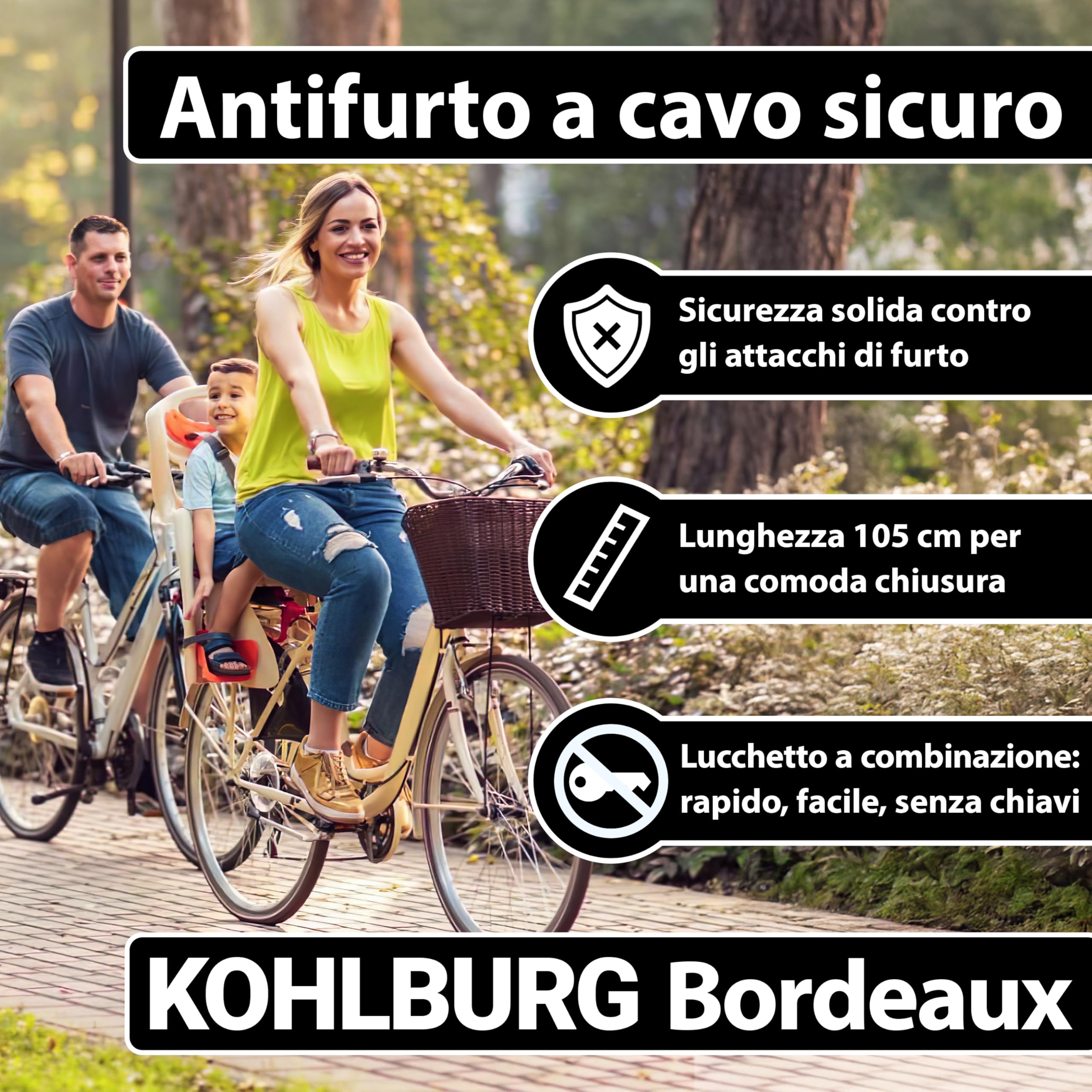 KOHLBURG Antifurto a cavo a combinazione | lungo 105 cm & 20 mm di spessore | Lucchetto a cavo per alta sicurezza con combinazione numerica | Antifurto con codice con numeri per bici elettrica, scooter