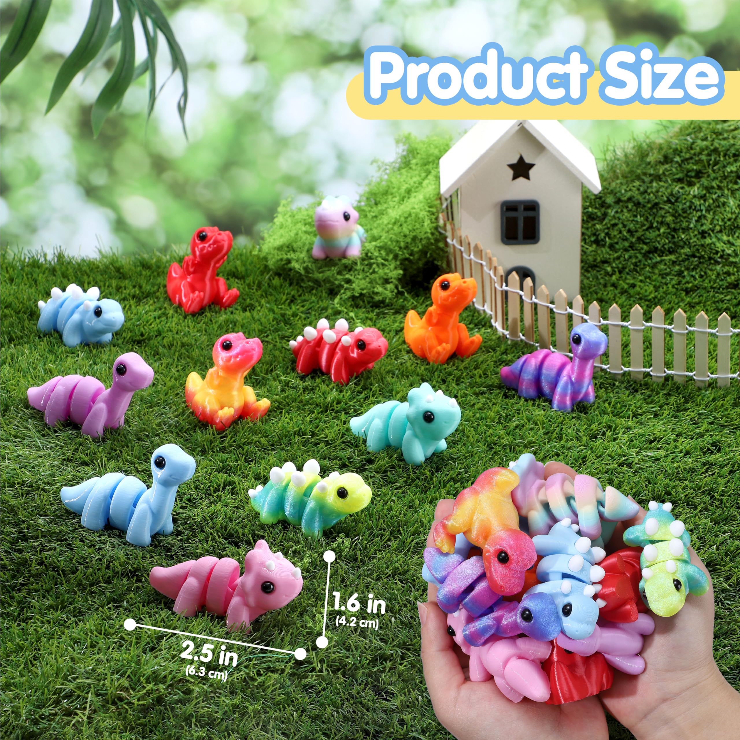 JOYIN 12-teiliges 3D-gedrucktes Dinosaurier-Tier-Set, Mini-Tiere, 3D-gedrucktes Spielzeug – niedliche bewegliche flexible Figuren, Fidget-Spielzeug für Partygeschenke, Geburtstagsgeschenke