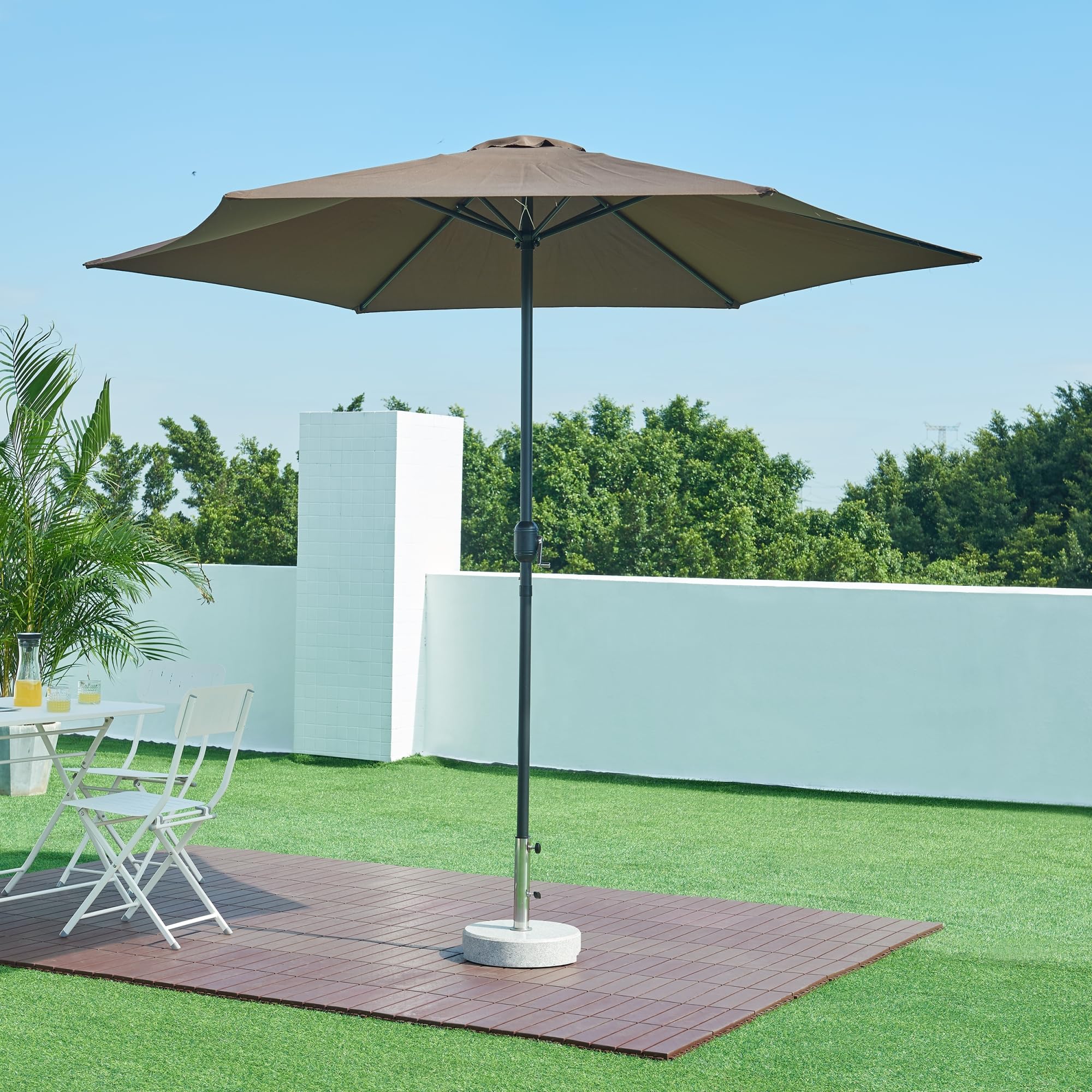 casa.pro Soporte de Sombrilla para Terraza con 2 Tornillos de Bloqueo Base para Parasol Apto para Poste con Diámetro: 25/32/38/49 mm Duradera Natural Plástico Redonda Granito Ø38x9cm - Gris