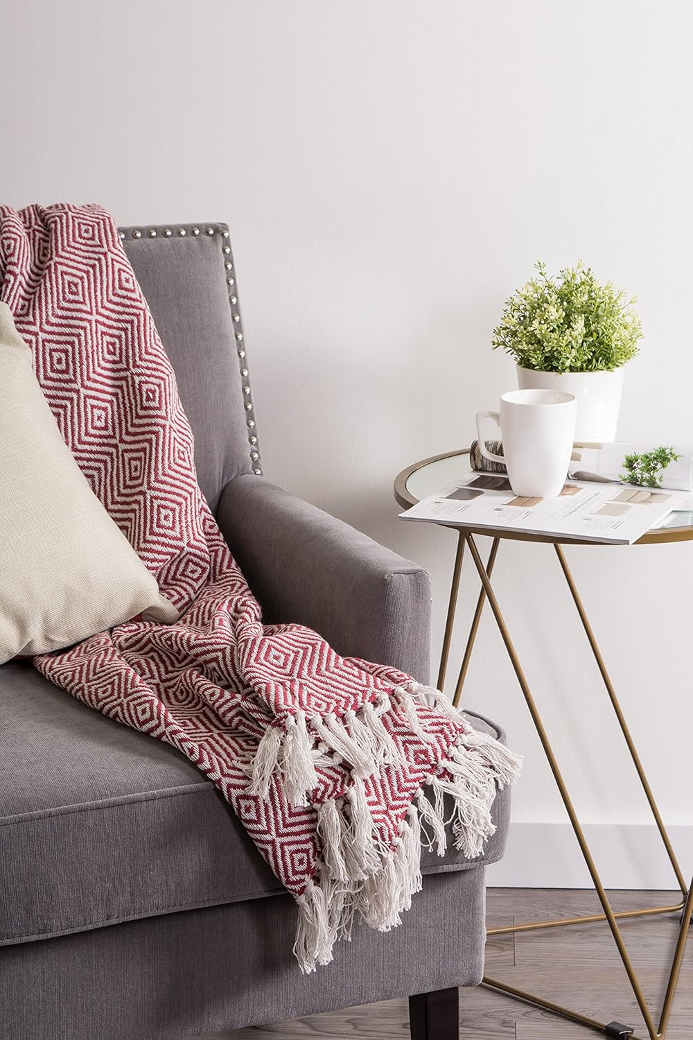 DII Diamond Throw Collection Woven Cotton, 50x60, Barn Red - Image 5