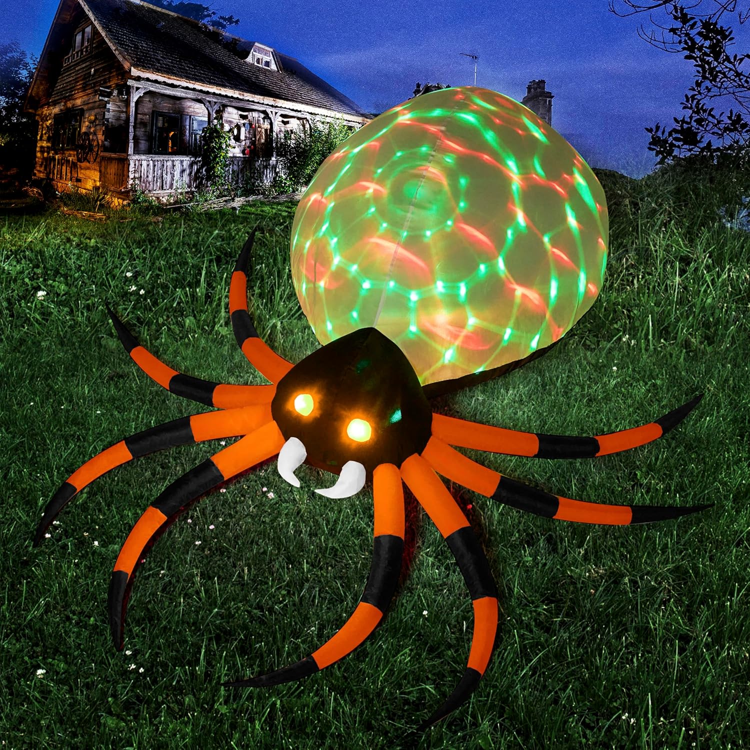 JOYIN 8 FT Halloween Inflatable Giant Spider Outdoor Decorations, Blow Up Spider Yard Decorations with Rotating Colorful Light and Glowing Eyes for Halloween Party Lawn Garden Outside Decor