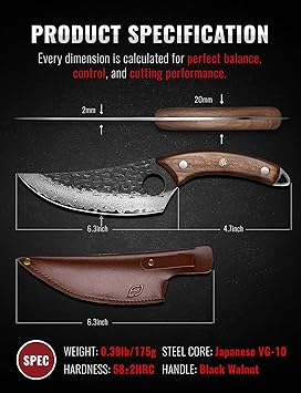 Emojoy Damascus Chef Knife, 67-Layer Damascus Steel Kitchen Knife with Black Hammered Finish, Japanese Knives for Home, Outdoor Cooking, BBQ, Include Gift Box, 6.3 Inch