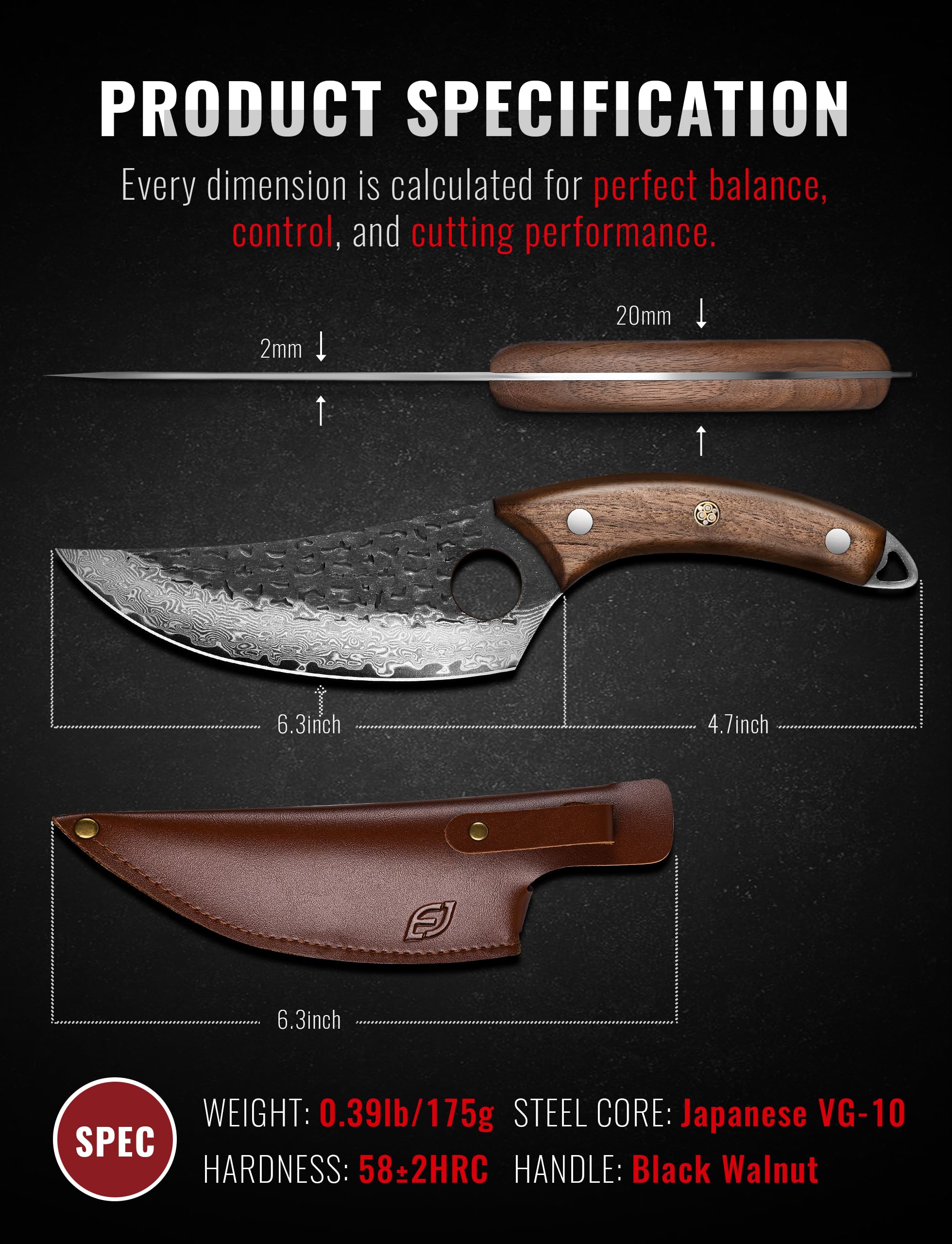 Emojoy Damascus Chef Knife - 6.3" Japanese Steel -5