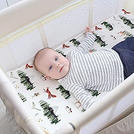 Pack and Play Sheets Fitted, Mini Crib Sheets for Graco Pack N Play Playard (38x26), Ultra Soft Organic Cotton Blend, Safe & Snug Playpen Mattress Sheet for Baby Boys & Girls - Starry Woodland, 2-Pack
