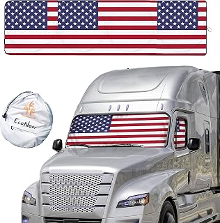 EcoNour Semi Truck Patriotic Flag Printed Sun Shade for Windshield and Side Windows | 240T Windshield Sunshade to Block UV/Sun Heat Rays | Best for Commercial & Big Rig Semi Truck