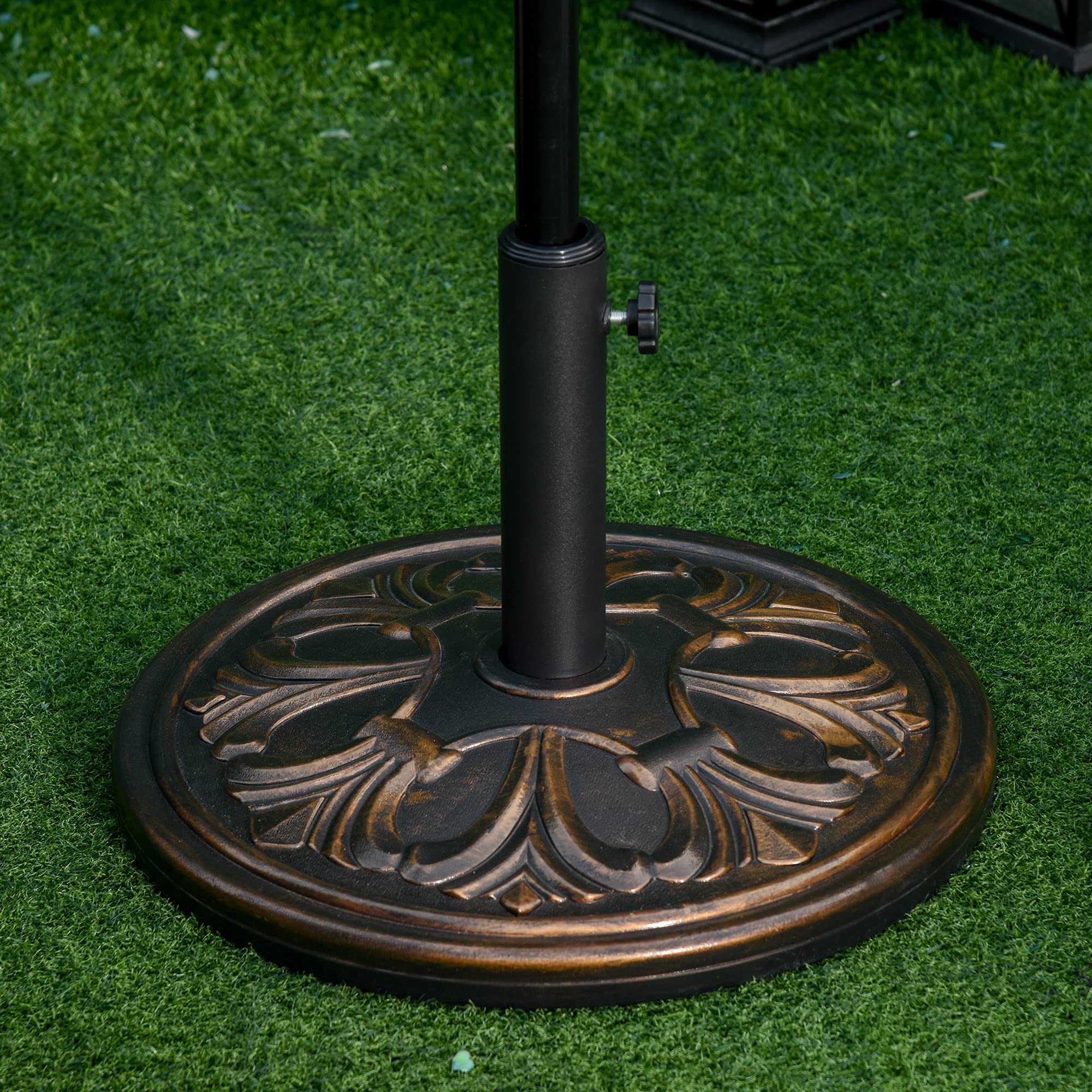 Outsunny Pied de parasol rond base de lestage Ø 48 x 34H cm ciment HDPE motif fleurs de lys poids net 13 Kg noir doré