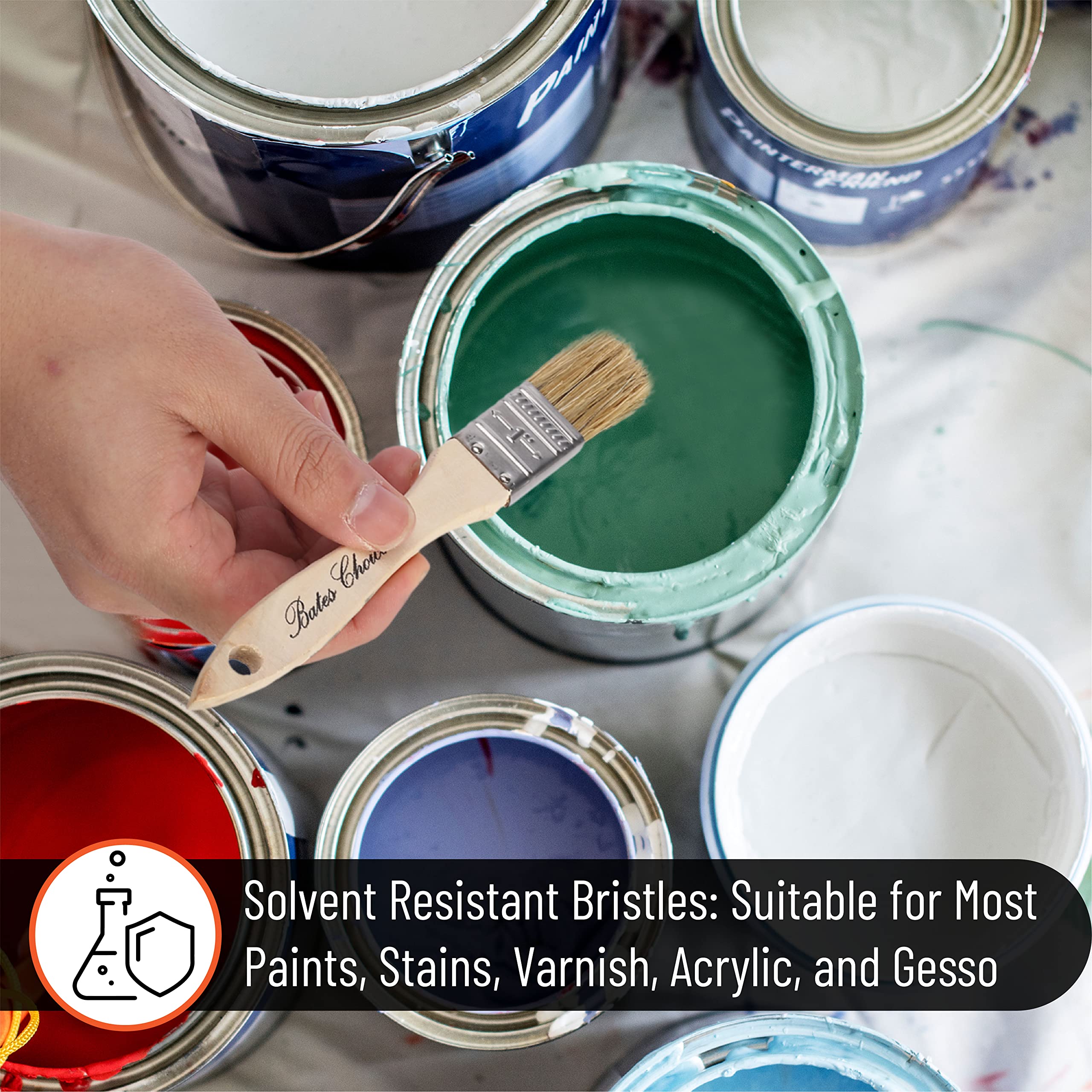 Bates- Pinceles de pintura para virutas, 1 pulgada, paquete de 96, pinceles para pintar, pinceles de pintura, pinceles de manchas para madera, cepillo de cerdas naturales, pincel de pintura de 1
