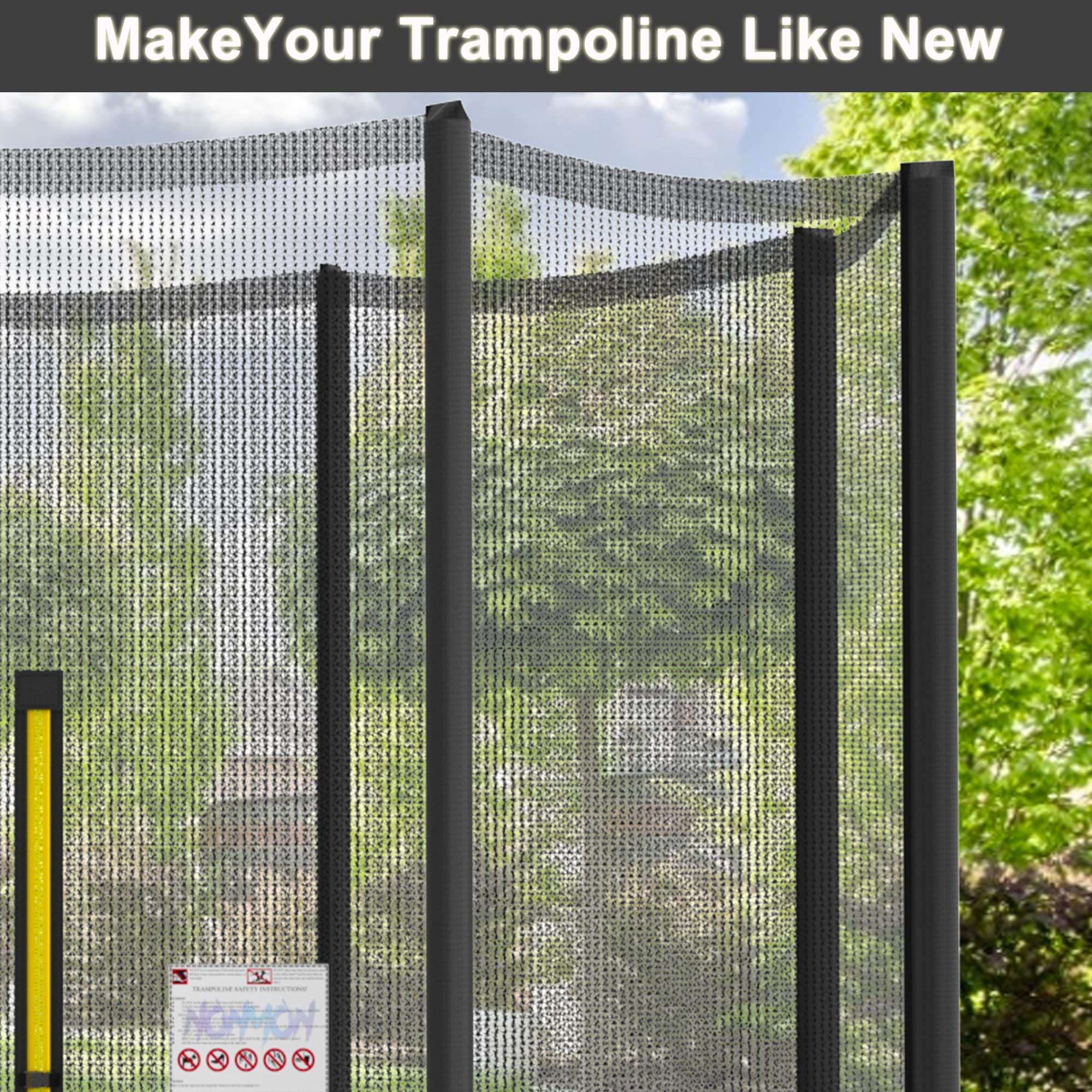 NONMON Rete di Sicurezza per Trampolino 244 305 366 397 427 cm con 6/8 Pali, Rete di Ricambio con Cerniera Fibbia, Rete di Protezione Esterno Antistrappo e Resistente ai Raggi UV