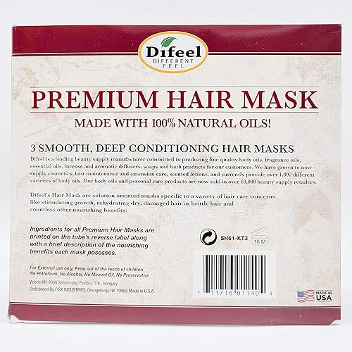 Miniatura 2 de Difeel Juego de 3 mascarillas capilares prémium para crecimiento y acondicionamiento – Máscara capilar de aceite de ricino de 8 onzas, mascarilla