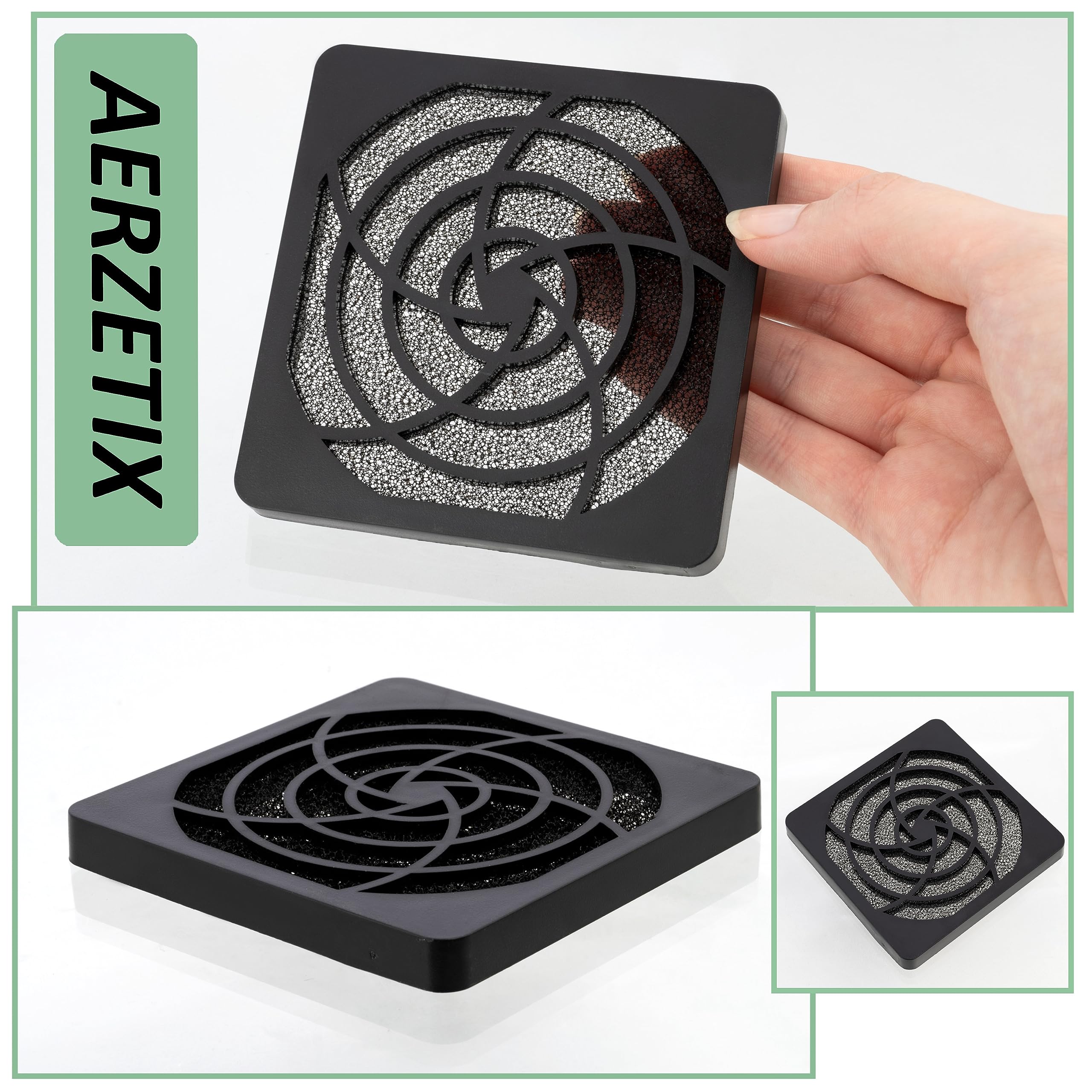 AERZETIX C15118 Grilles De Protection Ventilateur Avec Filtre 92x92mm - Lot De 2, Noir