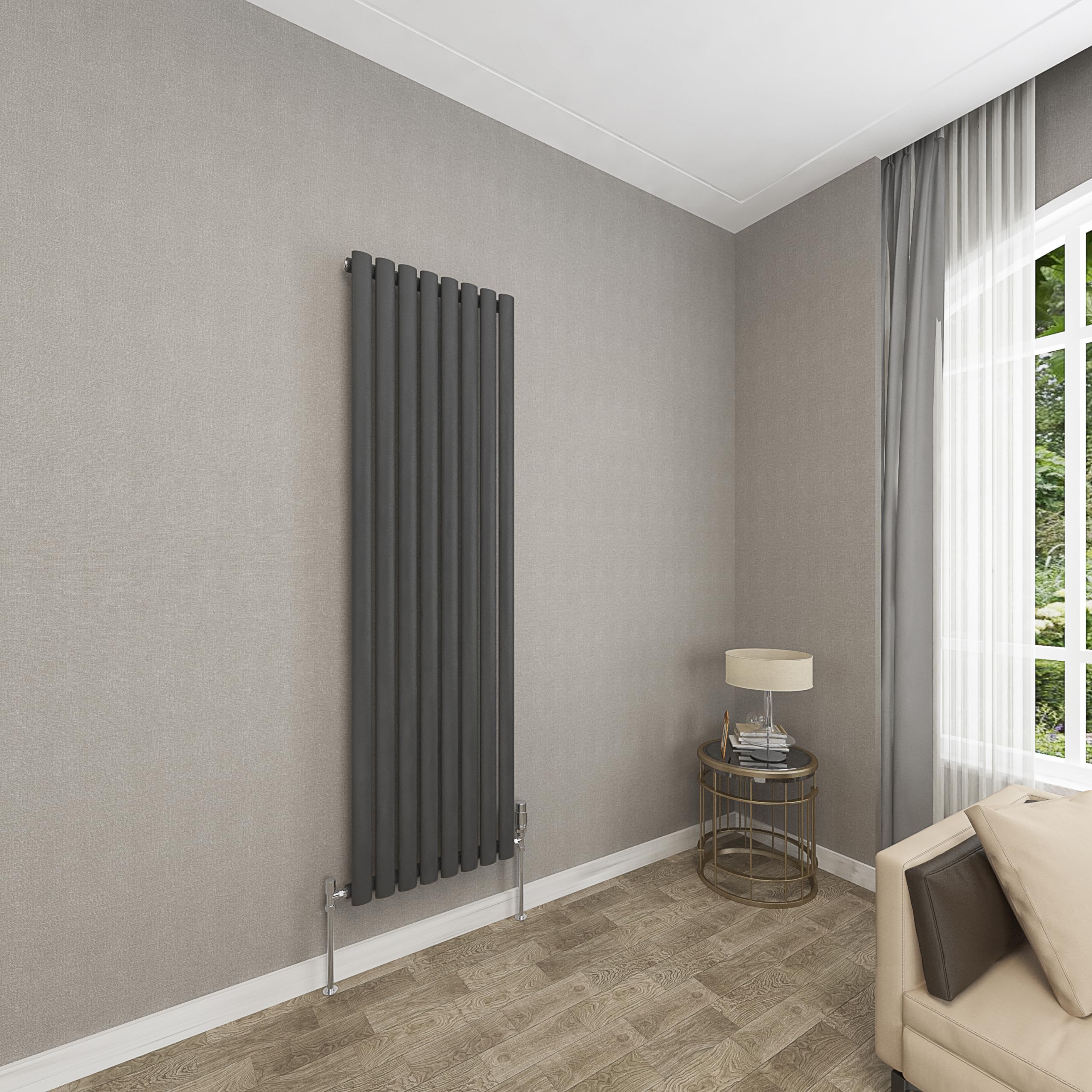 Sky bathroom | 1600x472mm - Modern Anthracite Vertical Single Panel Oval Column Radiator Central Heating Designer Radiator