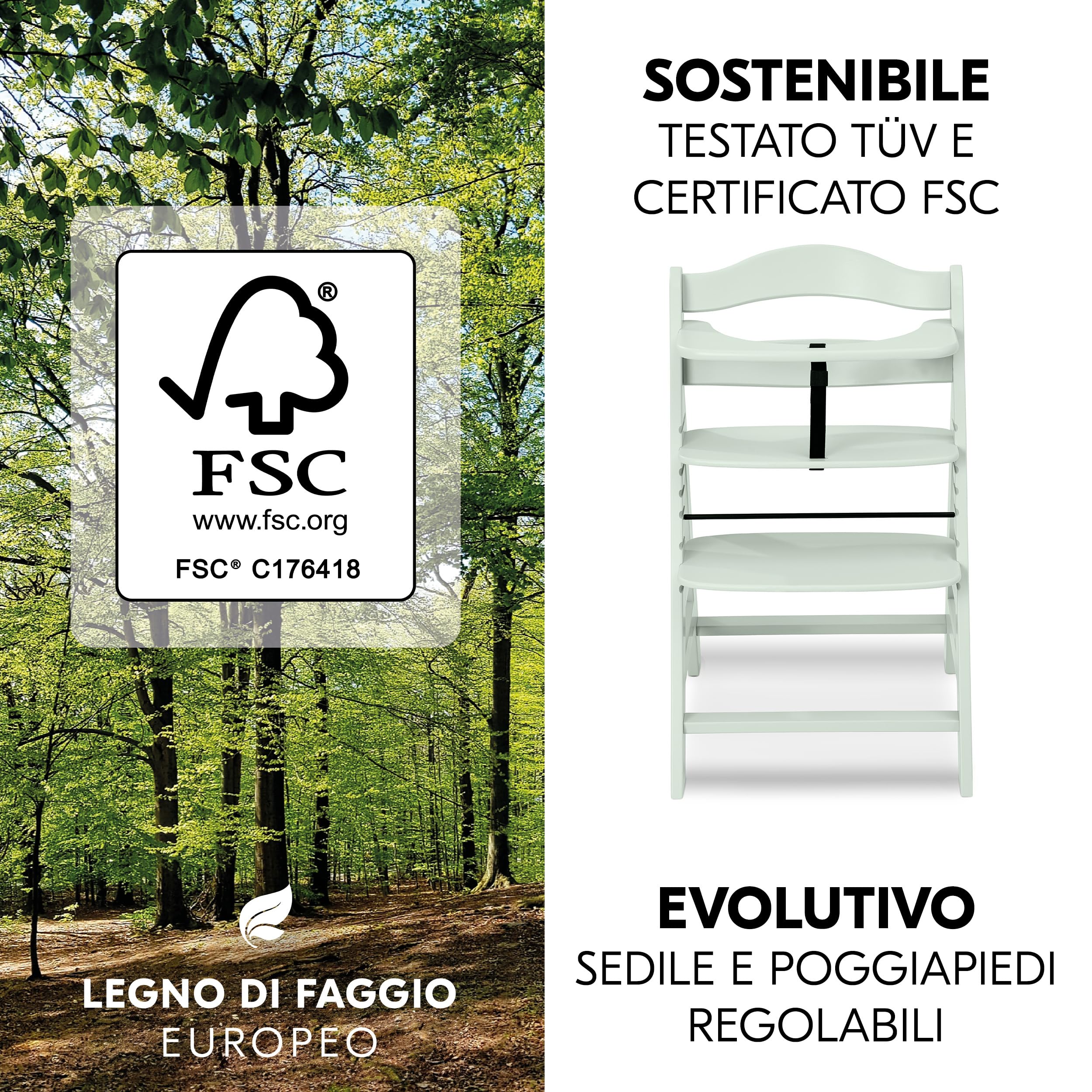 hauck Seggiolone Pappa Alpha Plus Newborn - Seggiolone Evolutivo Legno Classic Menta