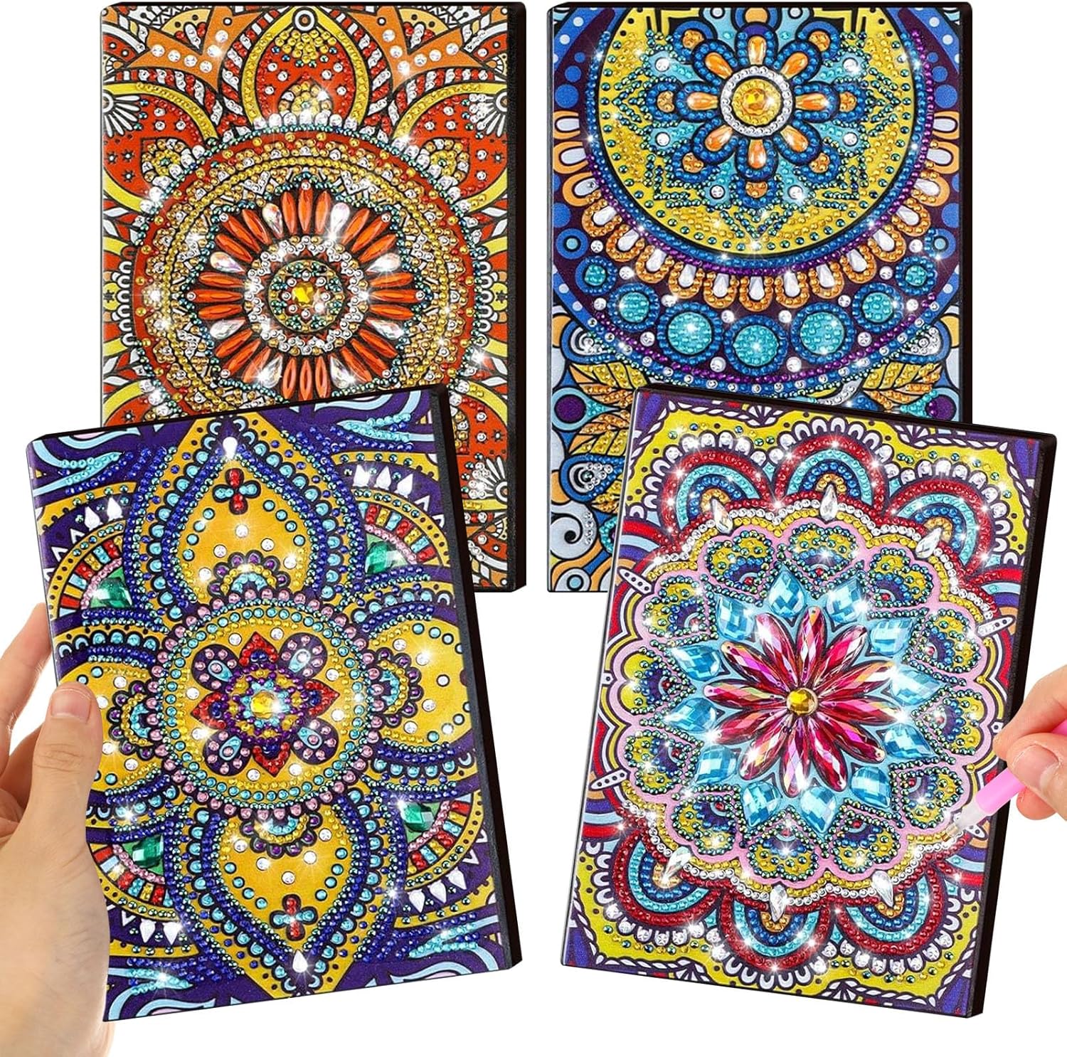 Ctosree Diamond Art Kits for Adults & Teens 4 Pcs Diamond Painting Journals Notebooks 5D DIY Creative Journal Gem Dots Art Crafts Gift for Women Men Friends Graduation Birthday Relax Hobby