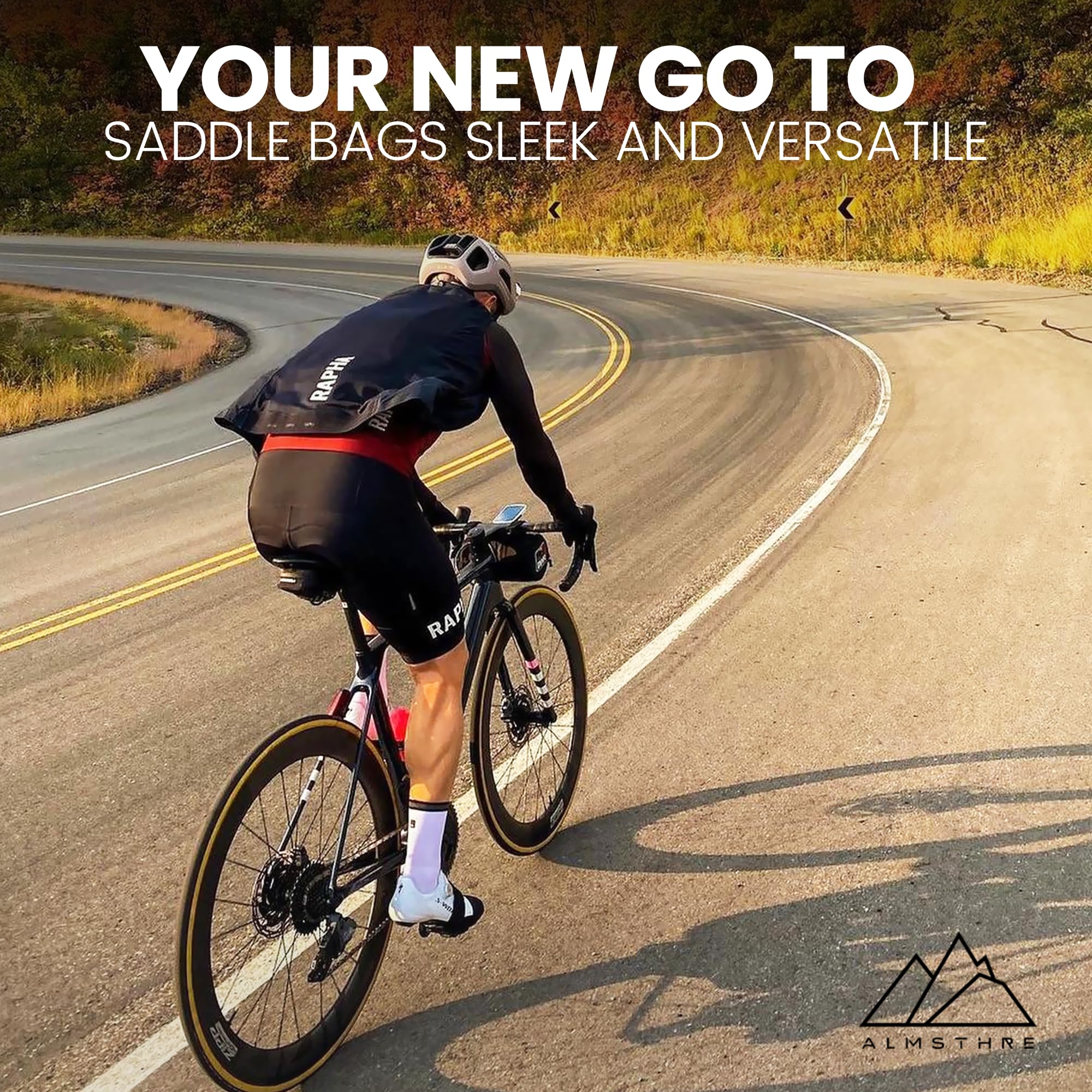 ALMSTHRE Signature - Borsa da sella per bicicletta, colore nero scuro, 0,5 l, 7,6 x 13,3 x 5,1 cm, impermeabile, con cerniera impermeabile, tasca interna, resistente sotto il sedile