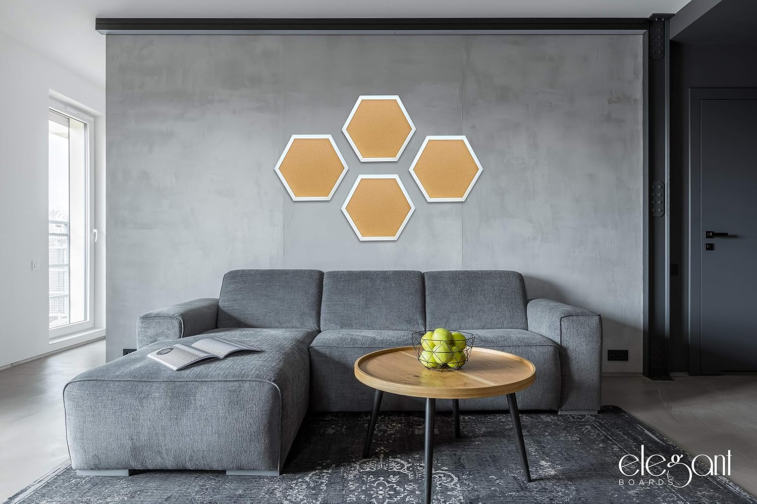 Cork Boards Hexagon Diamond Shape 4 Pack White Framed Bulletin Board Modern Decorative Corkboards for Walls (Hardware and Template Included)