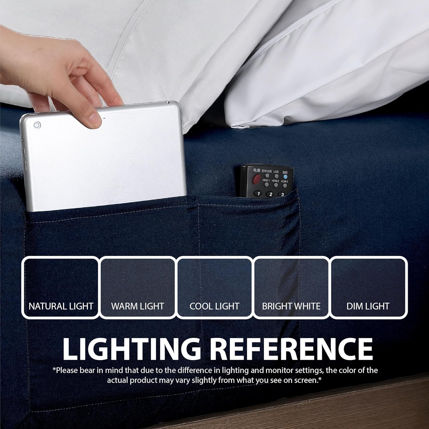 Cathay Home Full Double-Sided Organizer Pocket Fitted Smart Sheet - Double Brushed Ultra Soft – Wrinkle & Fade Resistant - 14" Deep Pocket Fitted Sheet Only (Full, Navy) - Image 6