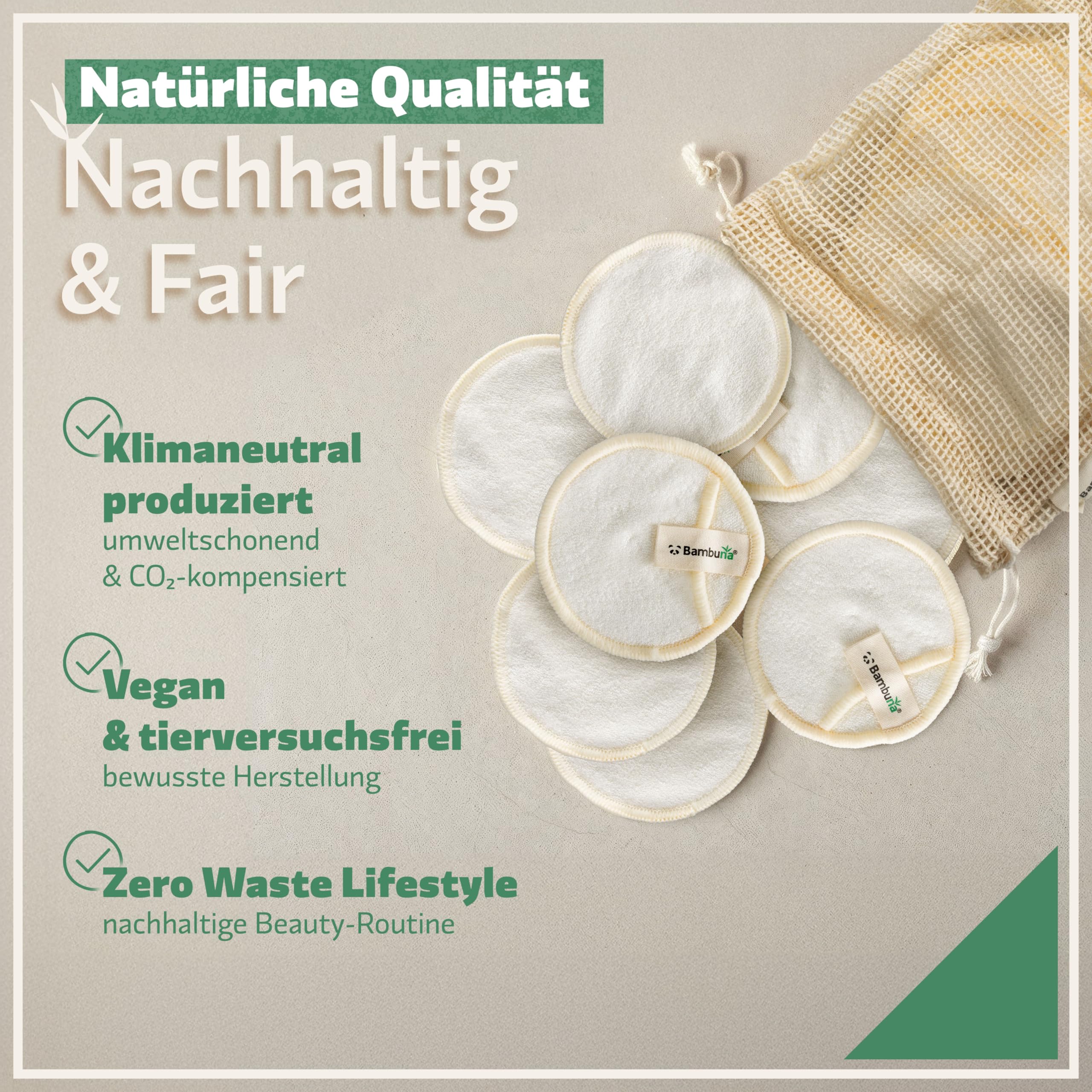 BAMBUNA wiederverwendbare Abschminkpads | 18 Stück Baumwollpads|waschbare Make-up-Pads mit Aufbewahrungsbox und Waschbeutel | Zero Waste Kosmetikpads für Gesicht und Augen | vegan und plastikfrei