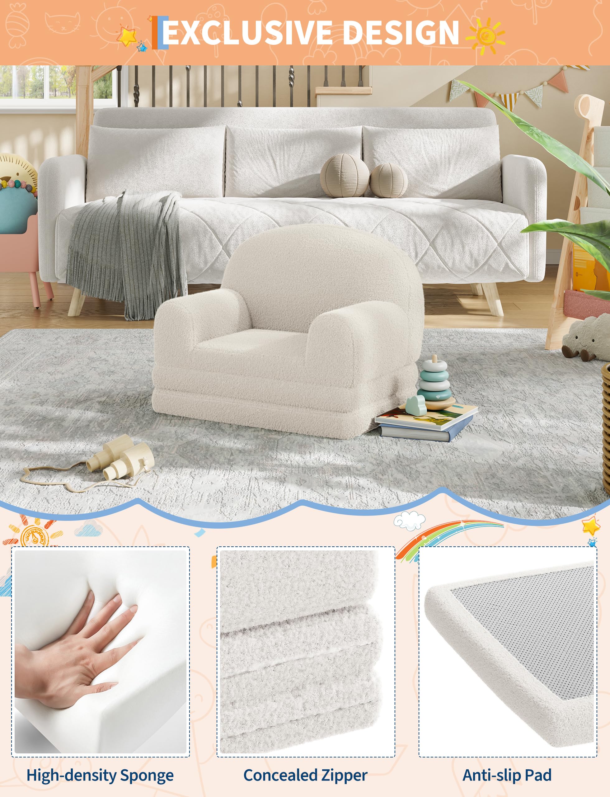 Garvee Kindersofa 2-in-1, Faltbarer Kindersessel für Kinder, Rosa