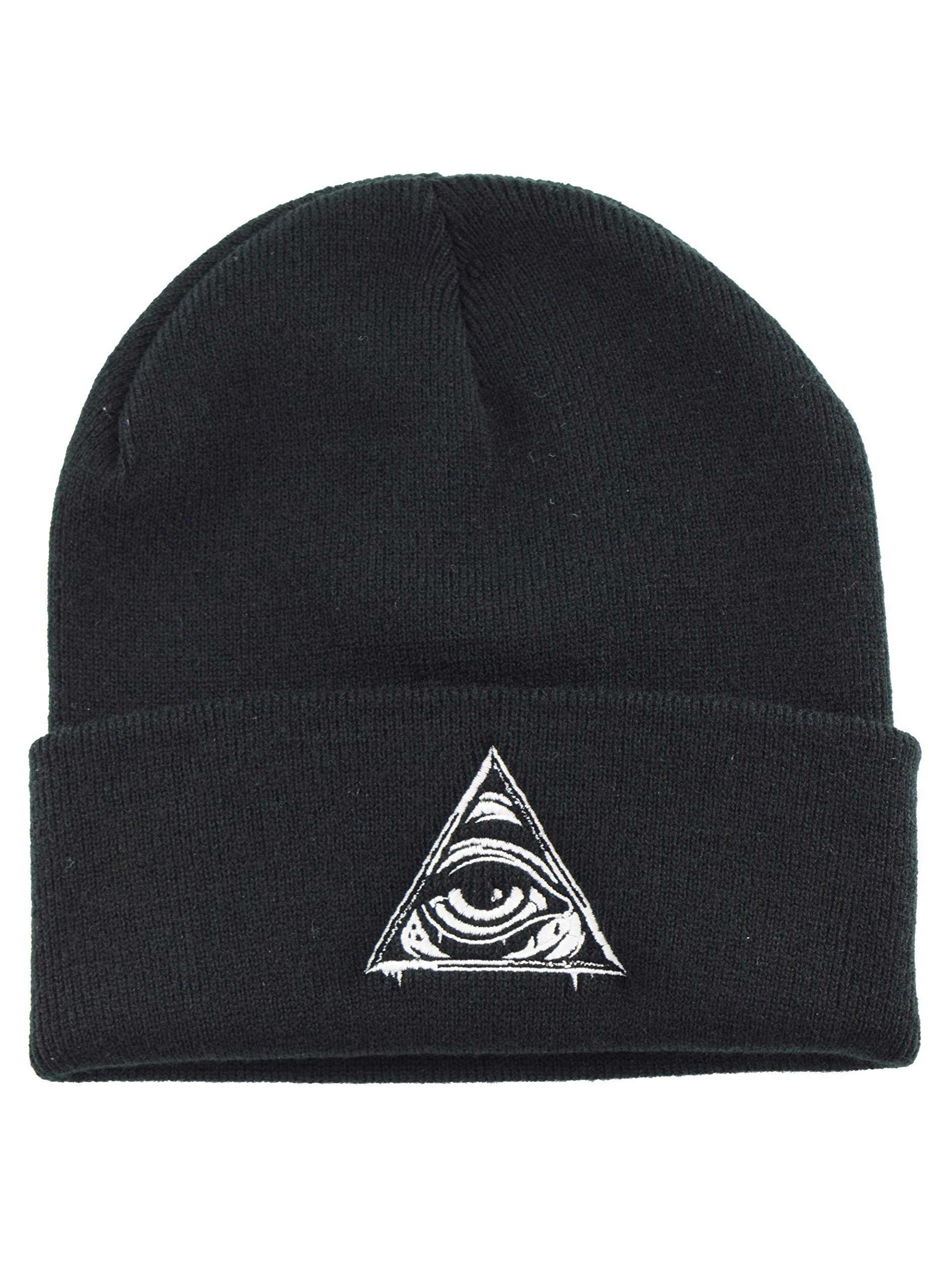 Nostalgic Clothing Black All Seeing Eye Embroidered Occult Slogan Knitted Beanie Hat