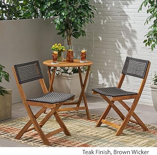 Miniatura 4 de Great Deal Furniture Truda - Sillas plegables de madera de acacia para exteriores con asientos de mimbre (juego de 2), acabado de teca y mimbre
