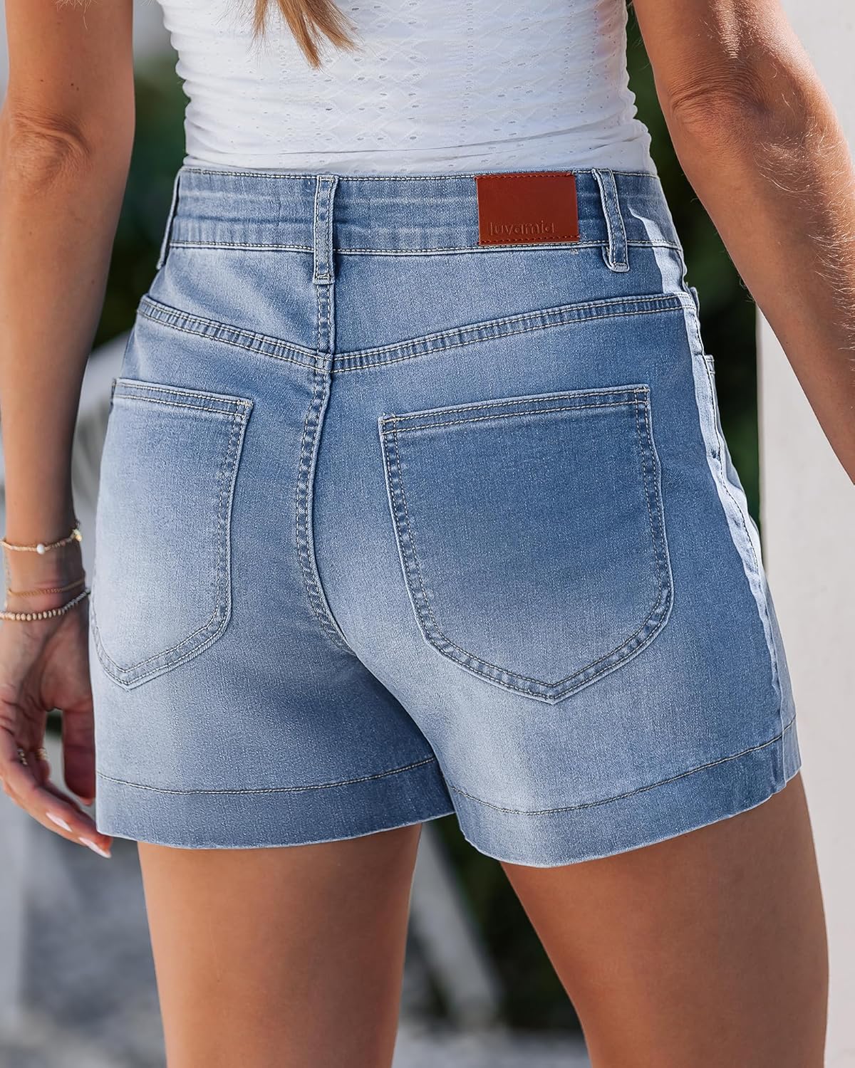 luvamia Jean Shorts for Women High Waisted Mid Thigh Mom Stretch Denim Shorts Casual Summer Jorts Country Concert Outfit - Image 3