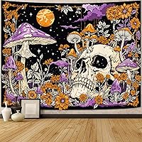 Vista 10 de Lifeella Tapiz de calavera, gótico de terror, luna, esqueleto, místico, oscuro, tapices para dormitorio, grunge, para colgar en la pared, blanco