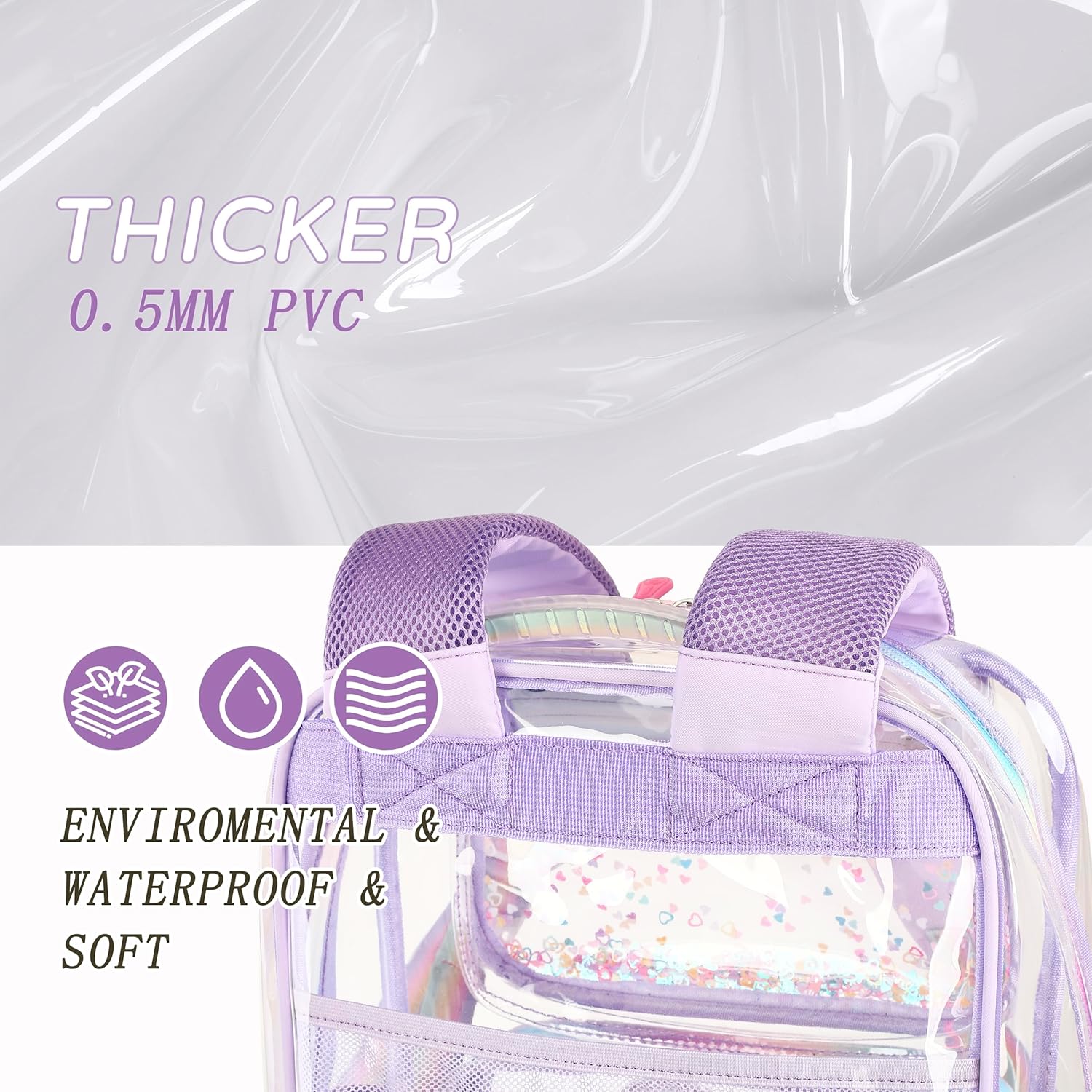 Clear Backpack for School,Large Bookbag Heavy Duty See Through Butterfly Backpacks for Girls Stadium Approved Daypack Transparent Shoulder Bags for Students,Teens,Women,Work,Travel,Concert Purple - Image 6