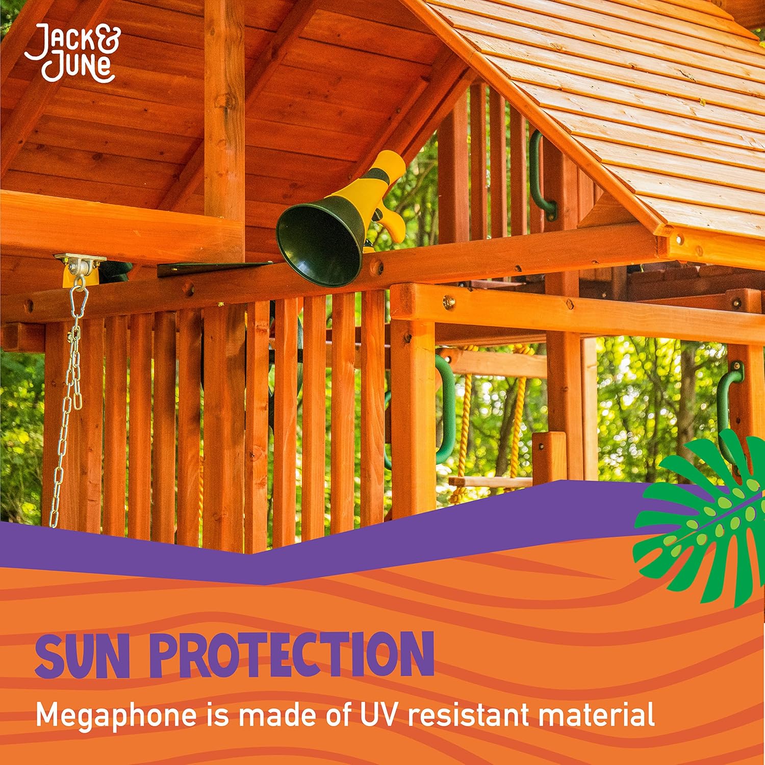 Jack and June Green Megaphone for Outdoor Playsets, Wooden Jungle Gyms, and Residential Playgrounds