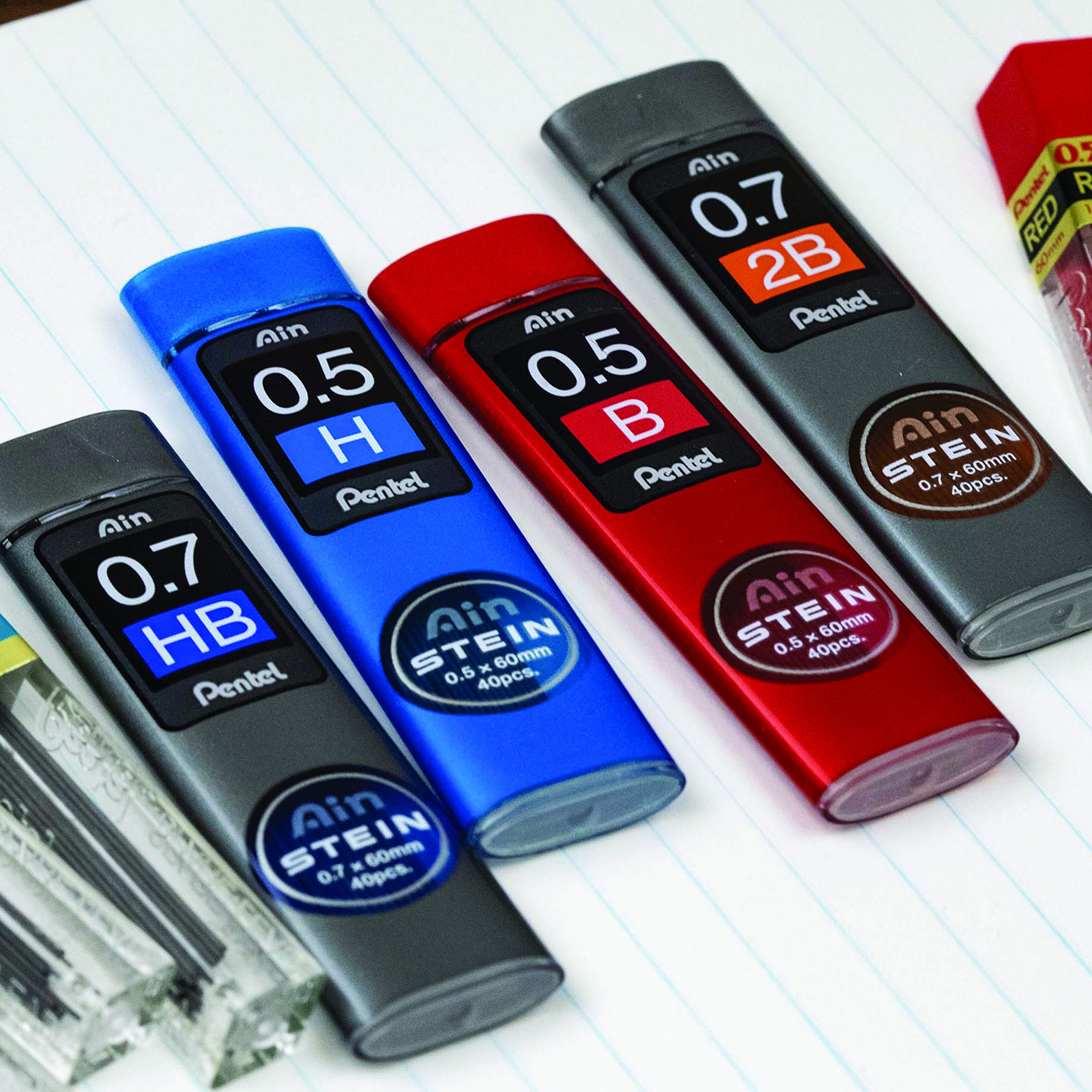 Pentel C275-BO Ain Stein - Mina fine, spessore del tratto 0.5 mm, grado di durezza B, 40 mine per scatola
