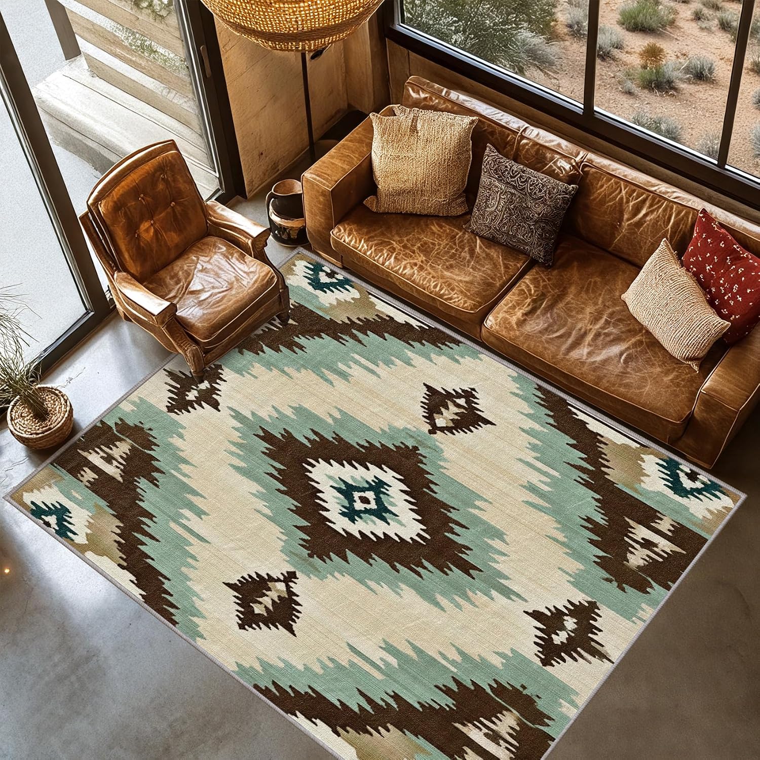Native American Rugs for Living Room - Aztec Rug 4x5, Ikat Southwestern Navajo Area Rugs, Ethnic Boho Rustic Carpet, Washable & Non Slip & Soft Large Carpets Room Decor #A004