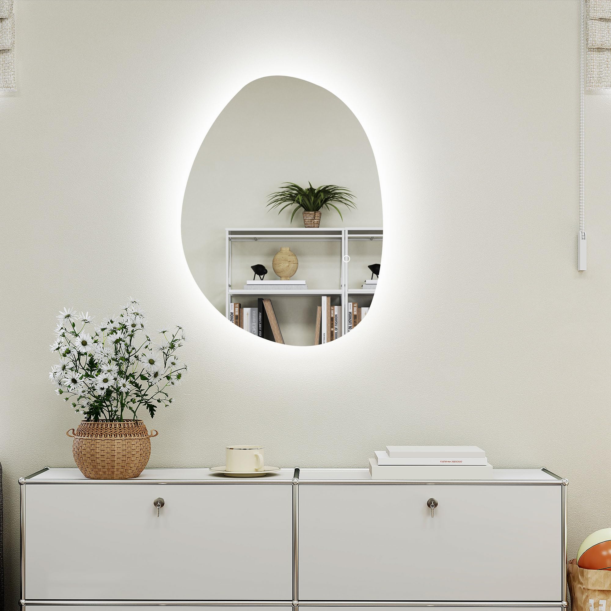HOMCOM Miroir Salle de Bain LED 70 x 50 cm Mural Asymétrique Anti-buée 3 Couleurs Dimmable IP44 Argenté