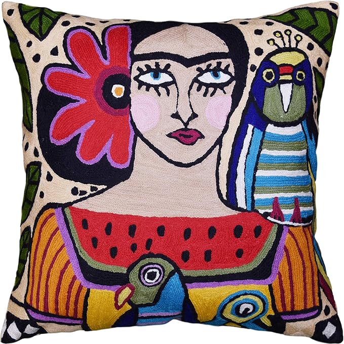 Bella Senorita Papageien-Kissenbezug,mexikanische Kunstkissen handbestickt,Rehkitz Blumenkissen,Vögel Kissen,mexikanische Kunst Stuhlkissen,Blumen-Couchkissen,Wollgröße – 45.7×45.7 cm Bella Senorita Papageien-Kissenbezug,mexikanische Kunstkissen handbestickt,Rehkitz Blumenkissen,Vögel Kissen,mexikanische Kunst Stuhlkissen,Blumen-Couchkissen,Wollgröße – 45.7×45.7 cm