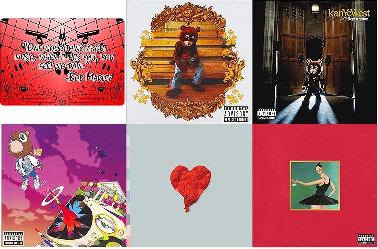 Kanye West: First 5 Studio Album Art Card The College Dropout / My Beautiful Dark Twisted Fantasy / Graduation / 808s & Heartbreak / Late Registration