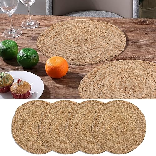 Craft Trade Set of 4 Round Woven Placemats Rattan Boho