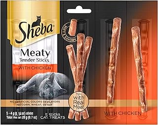 Sheba Treats Meaty Tender Sticks Soft Cat Treats Chicken Flavor, (5 Treats) 0.14 oz. Sticks (Pack of 10)