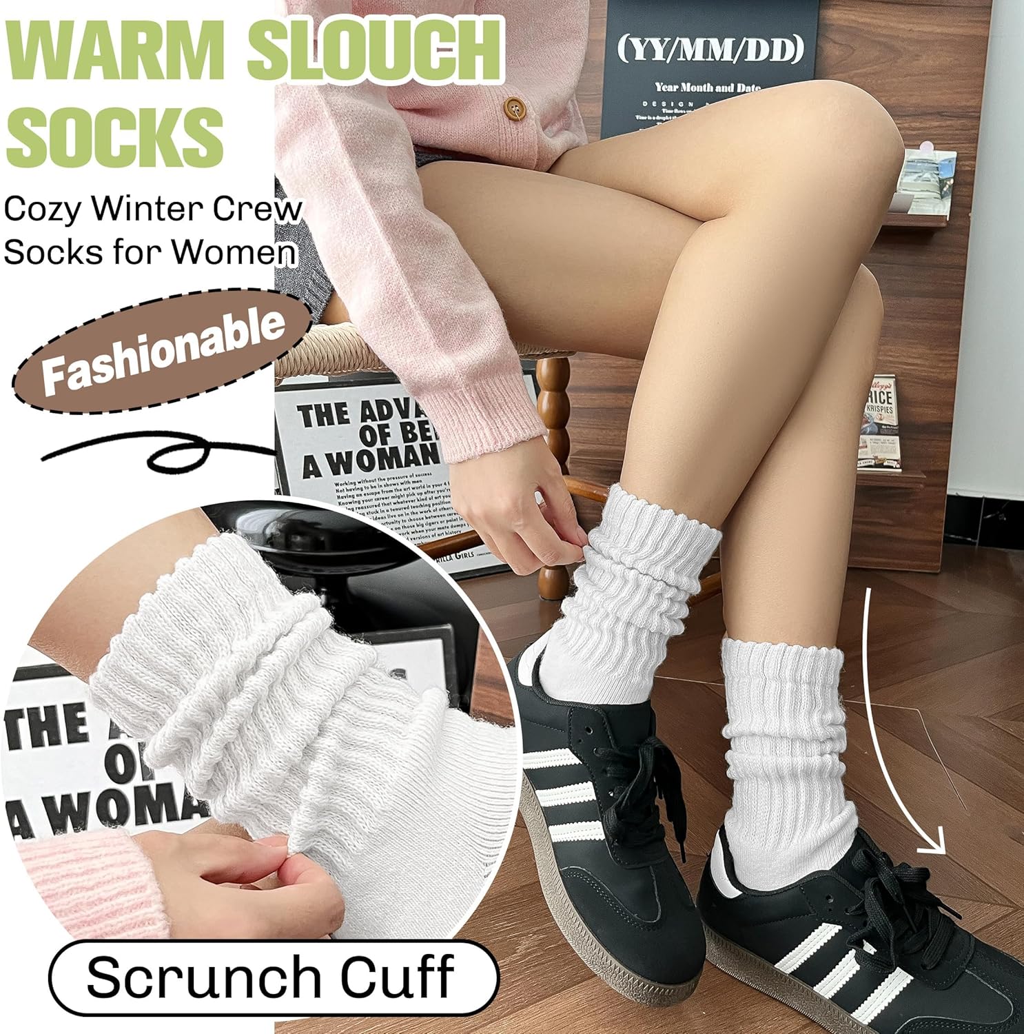 EBMORE Merino Wool Slouch Boot Socks Thermal Warm Winter Thick Scrunch Cozy Crew Socks for Women 4 Pairs - Image 4