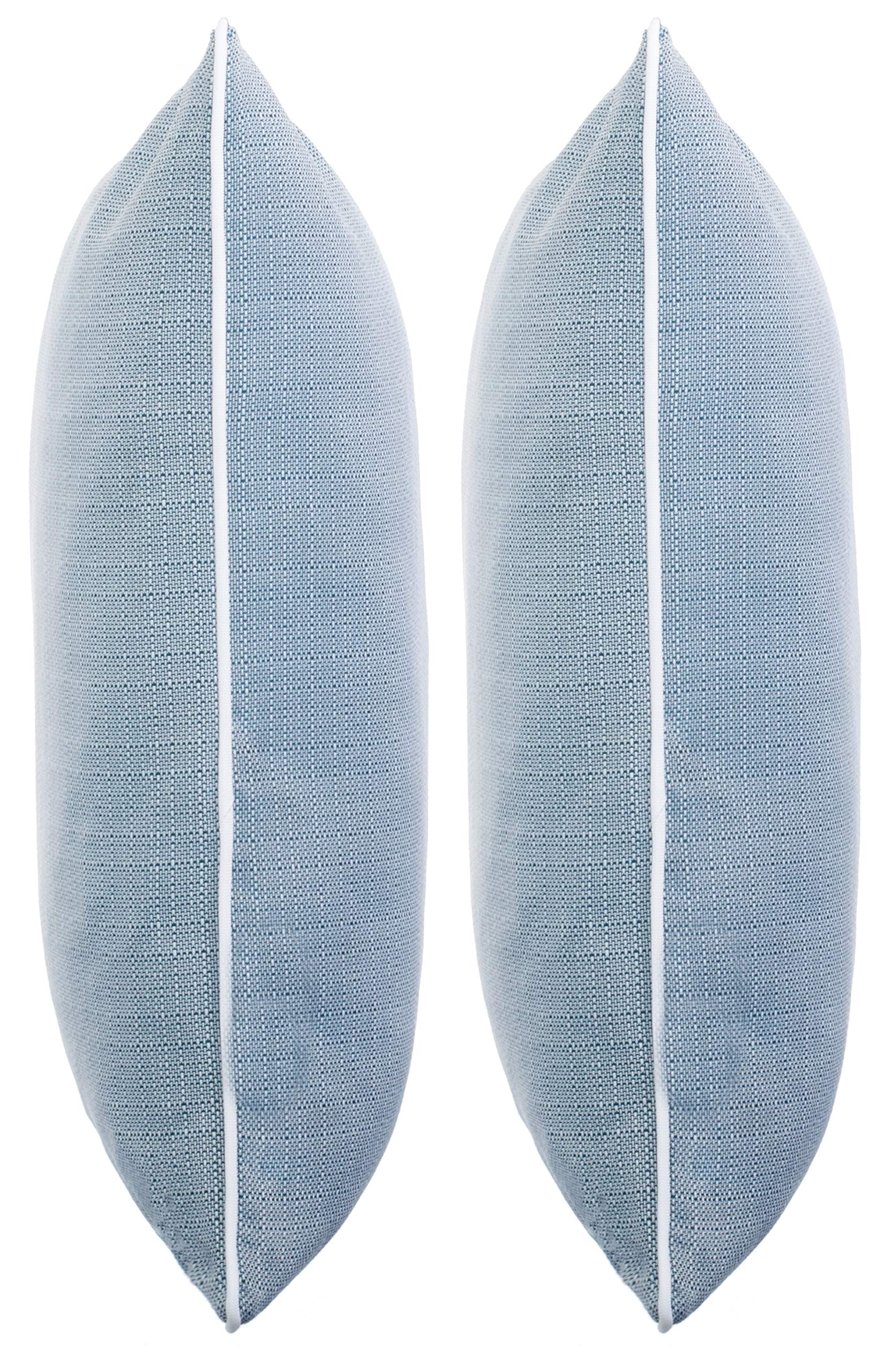 Coussins d'extérieur 45x45 cm Imperméables Lin Passepoil Bleu Lot de 2