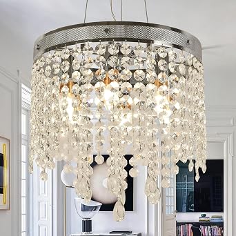 Modern 22Inch Crystal Chandelier Pendant Light Fixtures,Ceiling Lights Length Adjustable Hanging Light Sconce E12 for Living Room Bedroom Kitchen Restaurant,Chrome Pendant Lamp Indoor Lighting