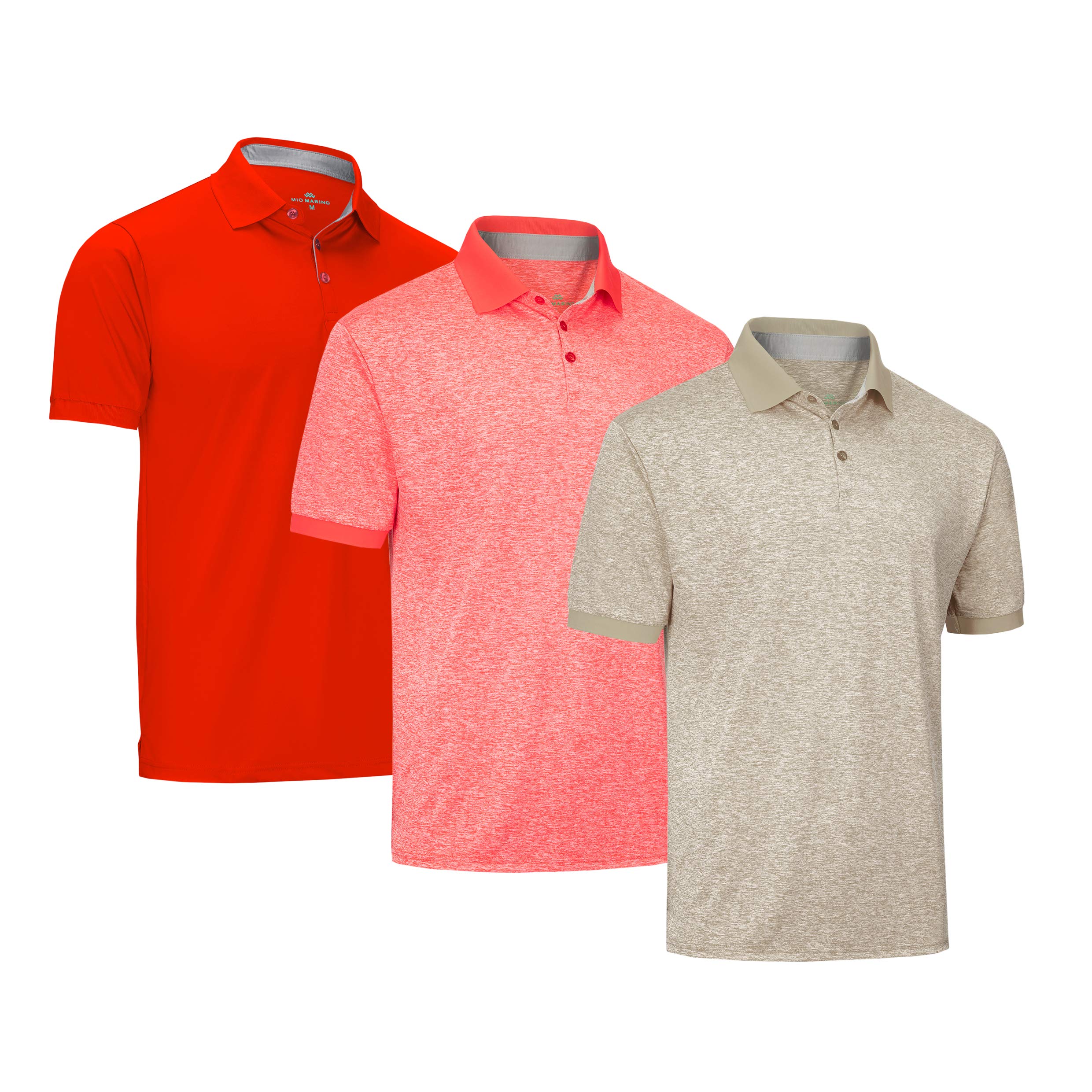 [3 Pack] Mio Marino Golf Polo Shirts for Men - Dry Fit - Ultra-Light Fabric