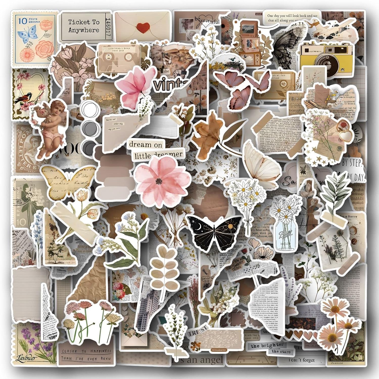 Vintage Stickers for Laptop (120 PCS),Gift for Children Teens Adults Girl Boys Waterproof Stickers for Water Bottle,Aesthetic Vinyl Stickers for Scrapbook,Skateboard,Bike Dairy - Image 5