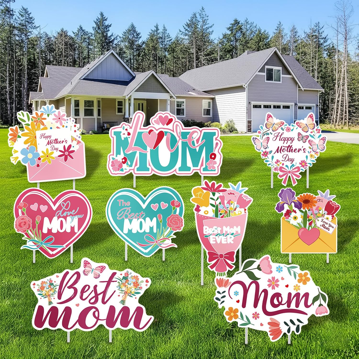 Happy Mothers Day Decorations Mother's Day Yard Signs with Stakes The Best Mom Ever Yard Sign Decorations Party Supplies Weatherproof Mothers day Outdoor Decor for Lawn Porch Garden Mom Women Gifts
