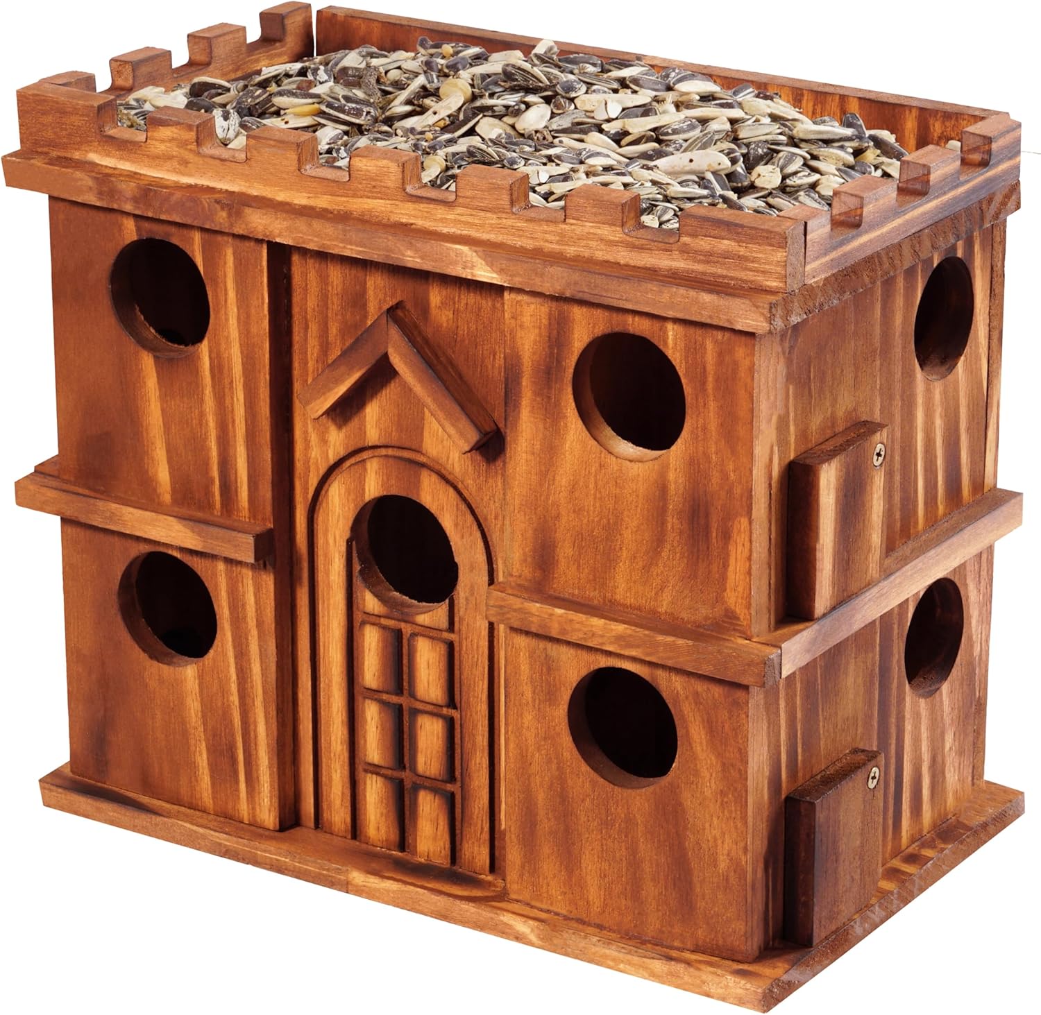 MIXUMON Wooden Bird Houses for Outside – 9 Rooms Large Bird House, Carbonized Pine Rustic Finish, 1.5" Entrance Holes, Cleaning Doors, Outdoor Birdhouse Nesting Box (Rustic, 9 Rooms)