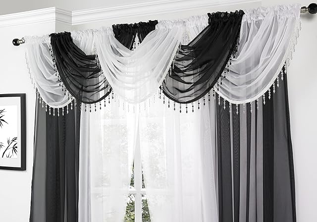 White Voile Curtain Swag with Crystal Beaded Trim by Supplied by Maple Textiles