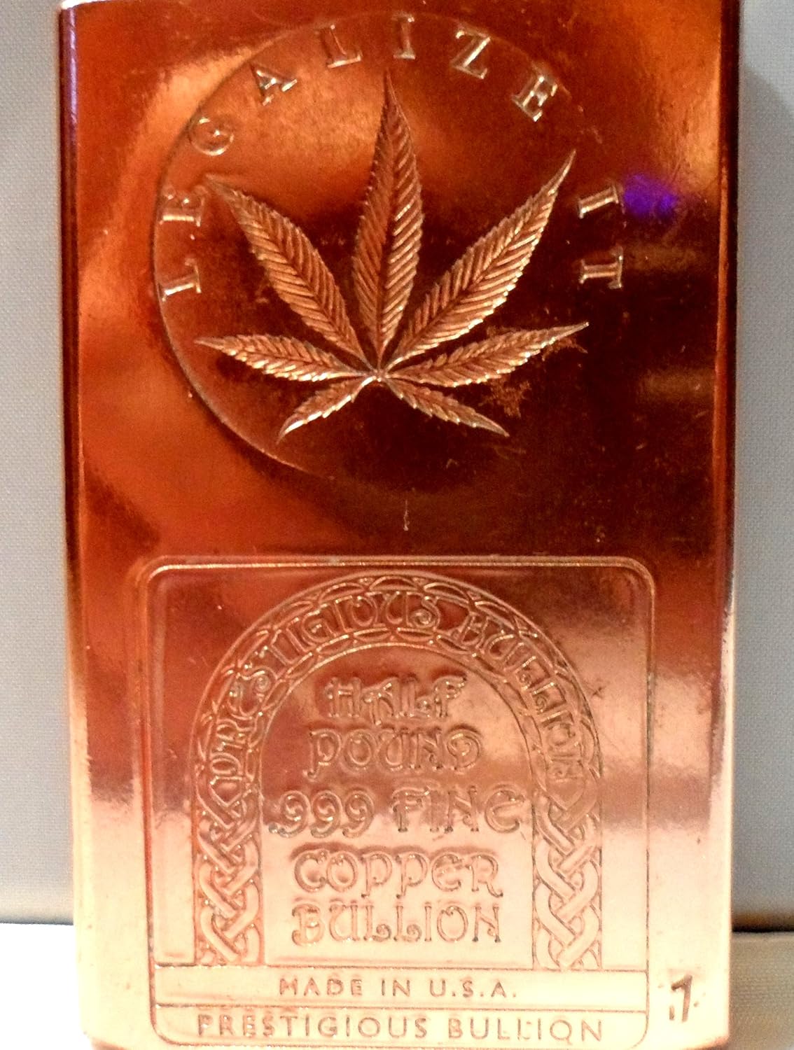 Half Pound Legalize It .999 Copper Bullion Art Bar